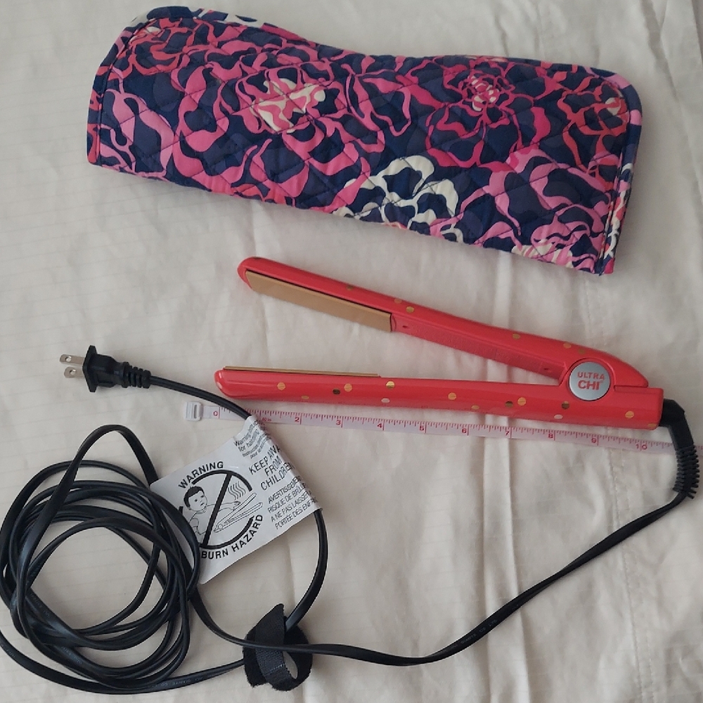 CHI Red Hair Straightener with Floral Heat Sleeve